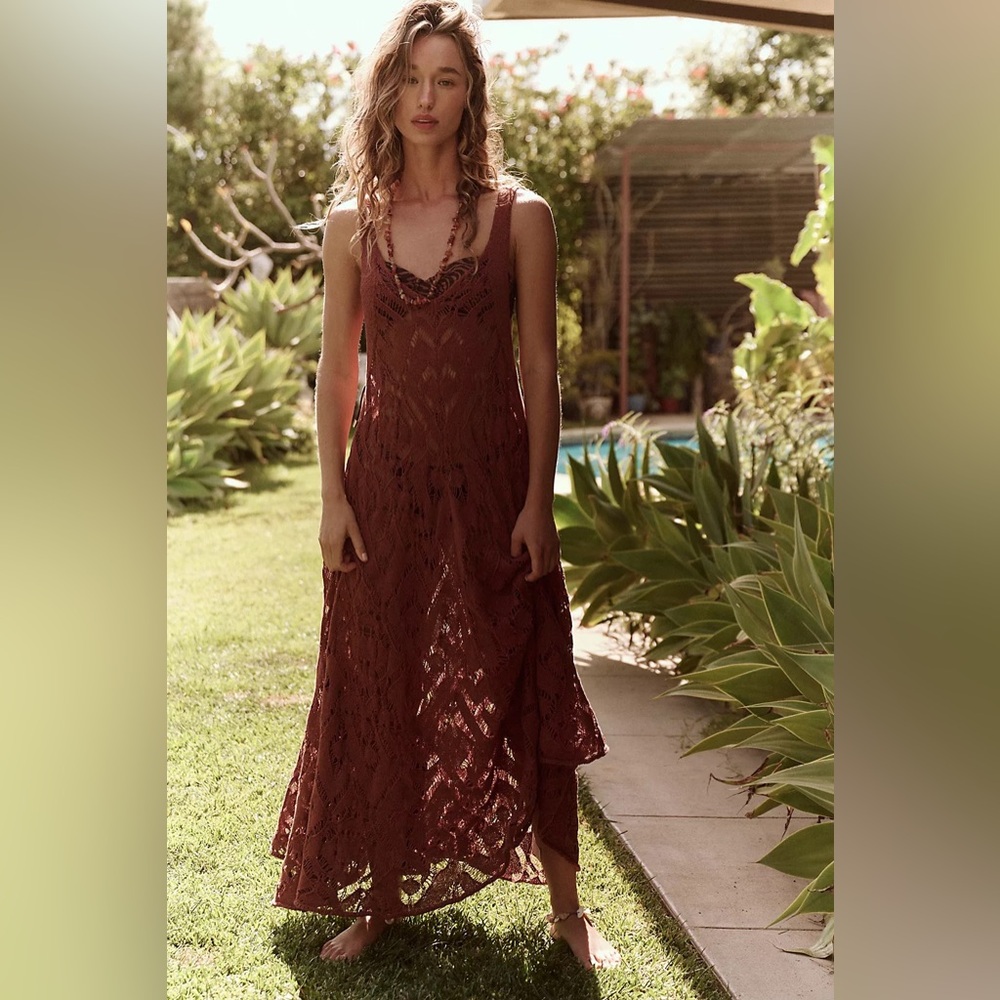 NEW Free People Beach Bianca Fauxchet Midi Crochet Knit Dress